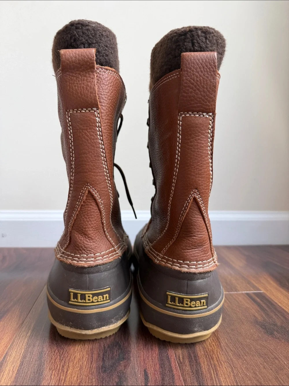 LL Bean Men's Tumbled Leather Snow Boots Sherpa Lined Insulated Maple Size 12